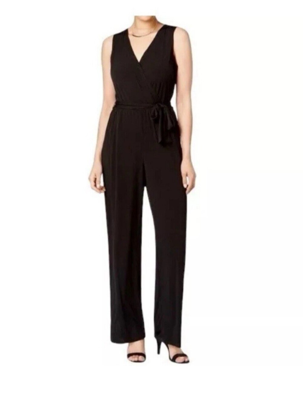 Annalee + Hope Sleeveless Black Wide Leg Waist Tie Jumpsuit Flowy Classic Medium